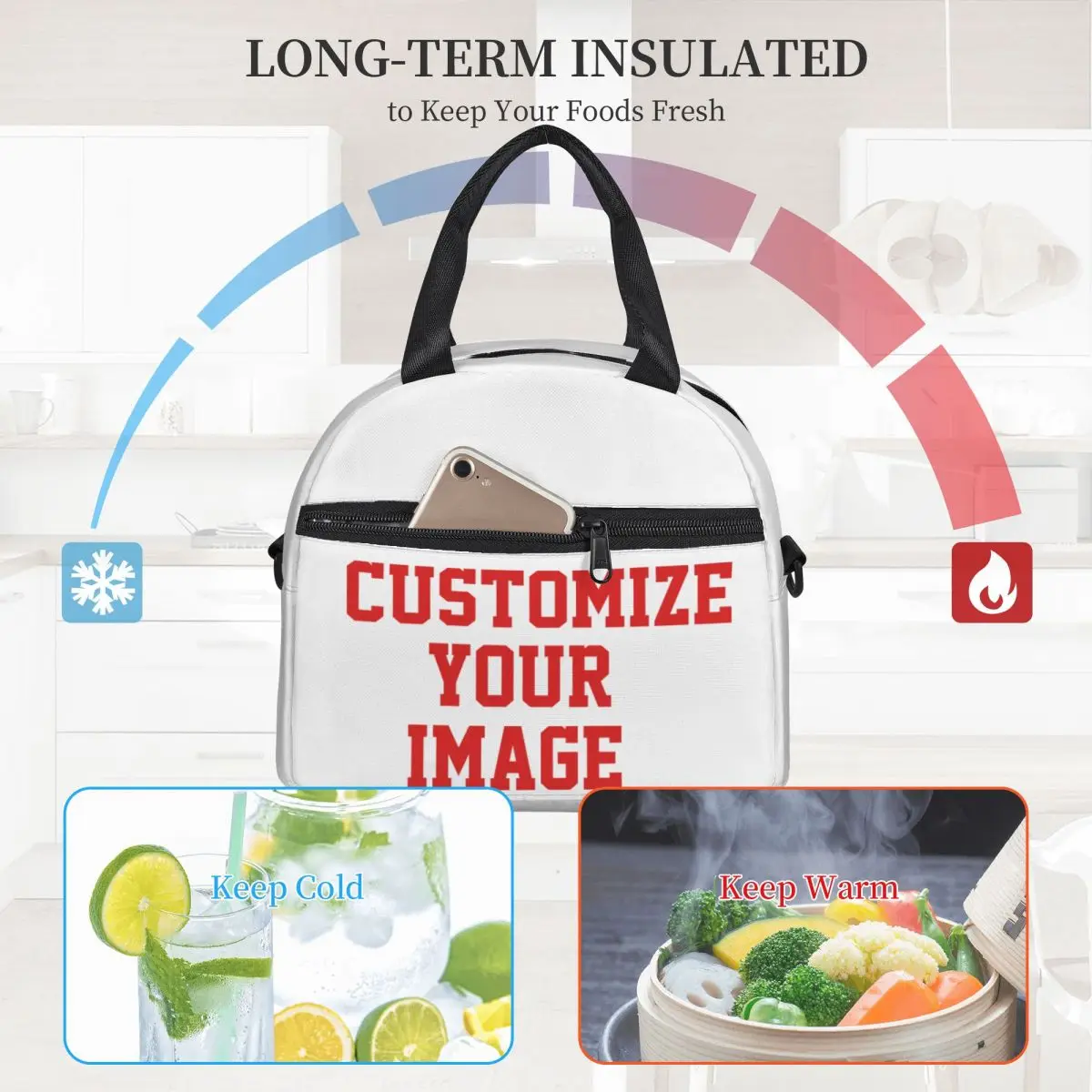 Your Image Large Thermal Insulated Lunch Bags With Adjustable Shoulder Strap Portable Bento Box Cooler Thermal Lunch Box