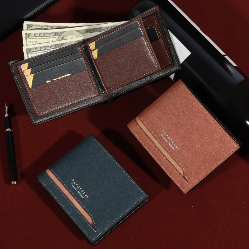 Men Short Wallet Fashion Business Card Slots Horizontal Soft PU Leather