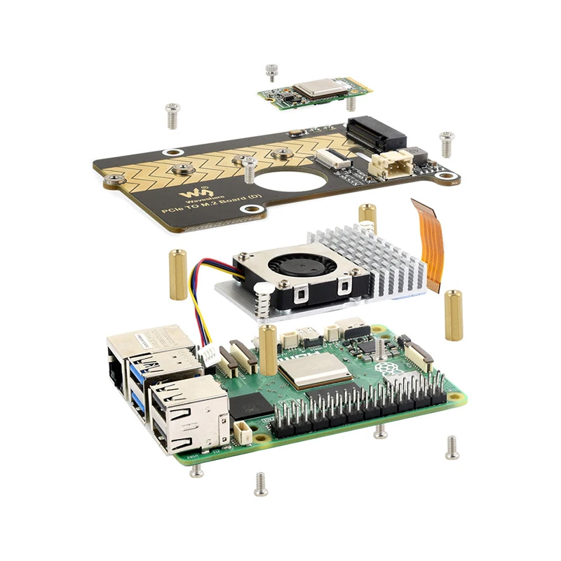 Raspberry Pi 5 PCIe To M.2 Adapter Board (D) NVMe M.2 SSD 2280 / 2260 / 2242 / 2230 Size Gen2 Gen3 Support for RPi 5 - 3