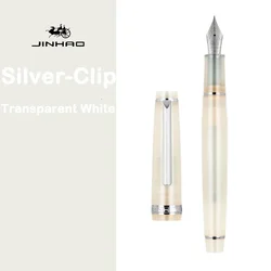 Elegant Silver Clip Luxury Fountain Pen with Extra Fine Nib - Premium Writing Instrument for Office & School Supplies (S - Transparent White)