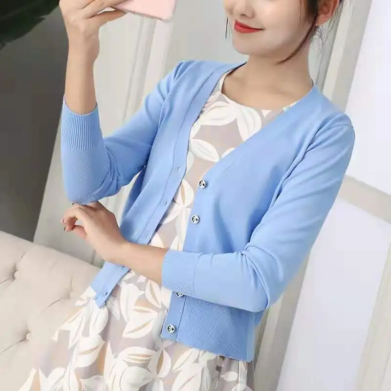 

S-XL Women's V-neck knitted casual Loose Full Set of sweater Cardigan Women's knitted Coat