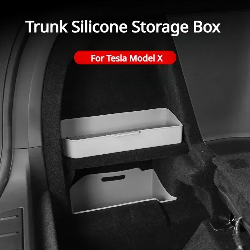 

Trunk Storage Box For Tesla Model X 2022-2023 Silicone Trunk Side Storage Partition Stowing Tidying Car Interior Accessories