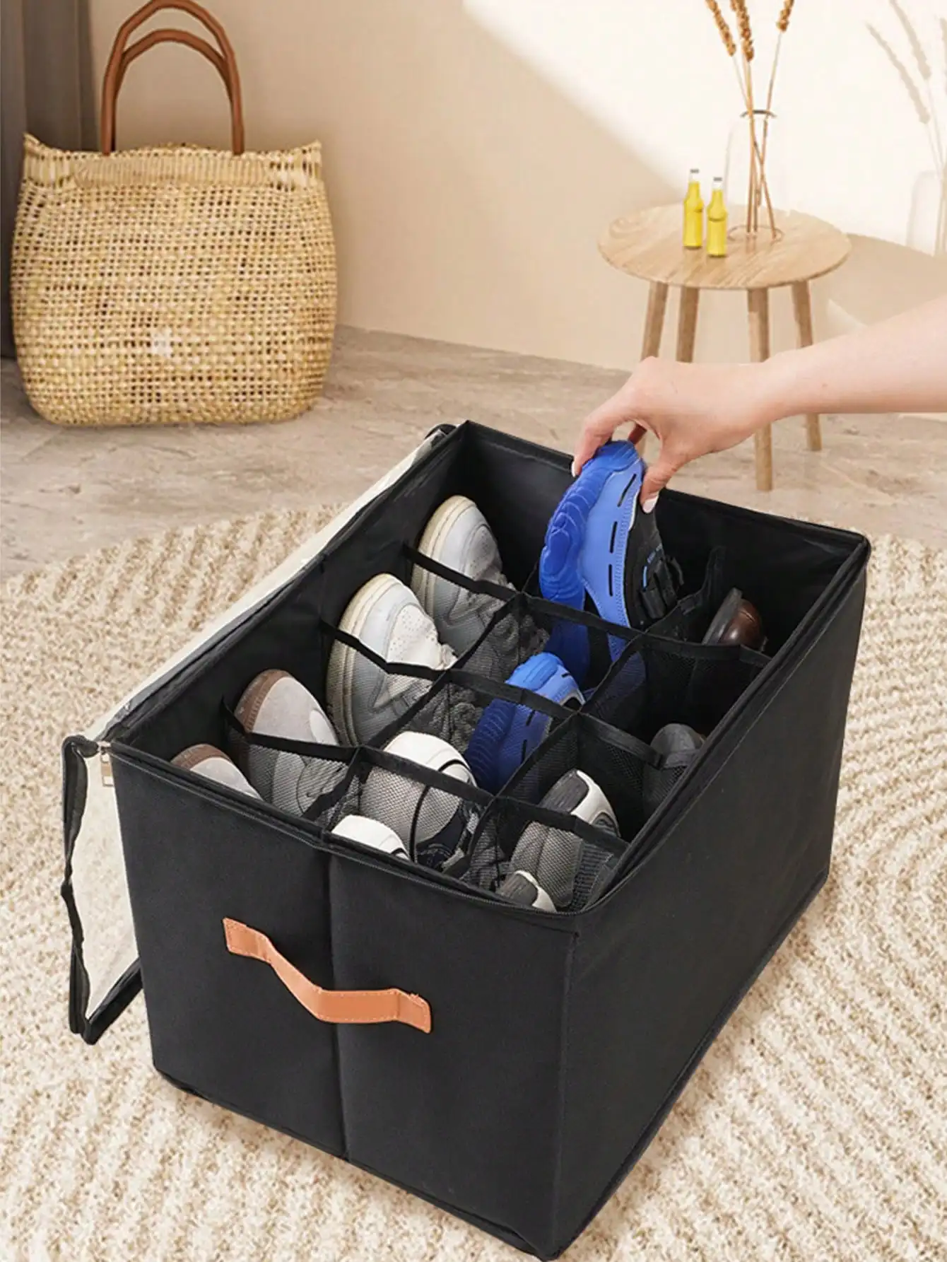 Foldable Shoe Storage Box With Lid Transparent Shoe Organizer Multi Functional Storage With Dividers For Clothes And Footwear