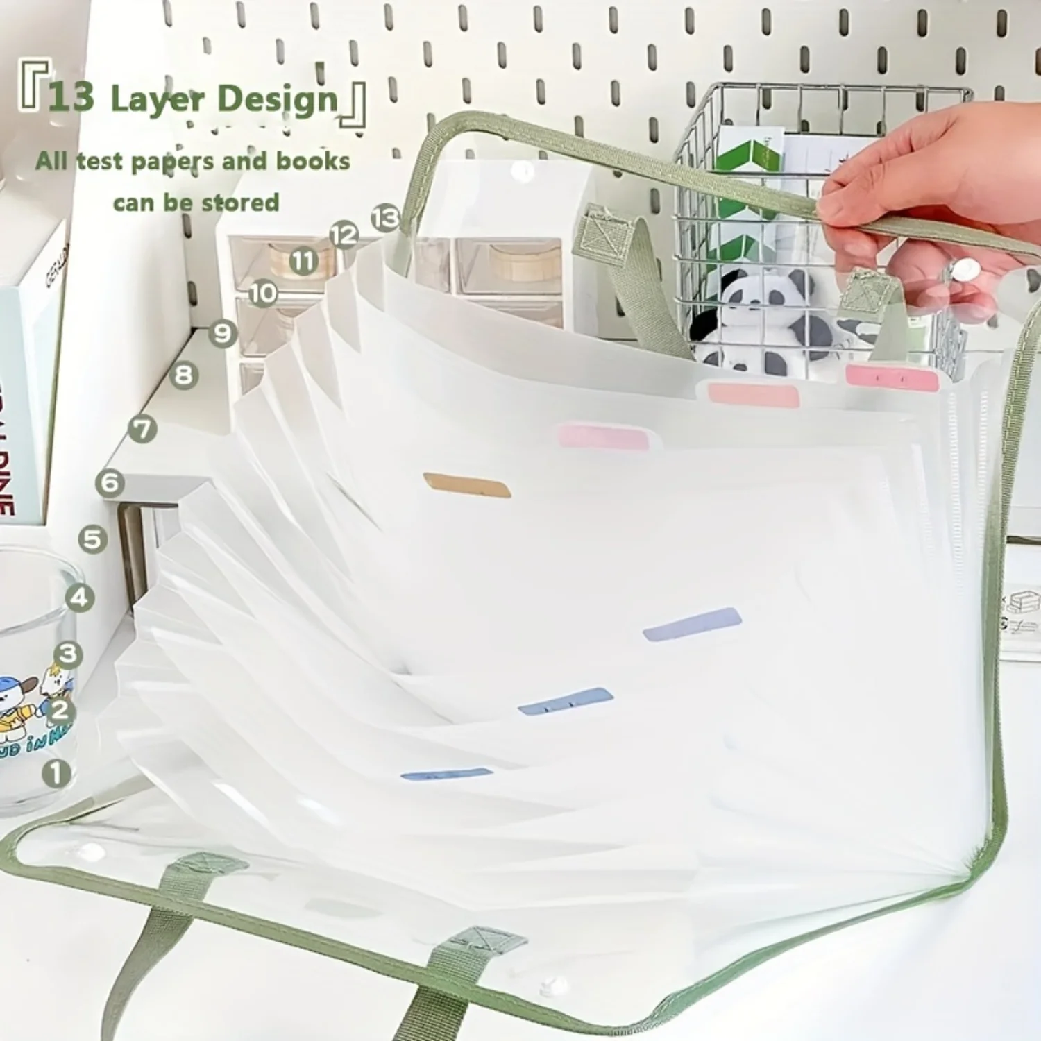 Large Capacity A4 Vertical File Organizer - 13-Pocket Expanding Document Holder, Waterproof, Durable ABS Plastic, Portable Handh 4