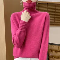 2025 New Autumn/Winter 100% Merino Wool Hoodie Solid Color Long Sleeve High Collar Warm Top Women's 19 Color Sweater WQ708 - Image 6