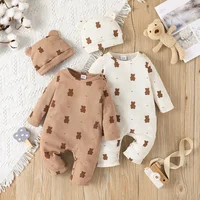 【Gift Hat】Set Baby Unisex Boy Girl Newborn Onesies Romper 0-18 Months Toddler Clothing Infant Long Sleeve Cartoon Bear Jumpsuit 1