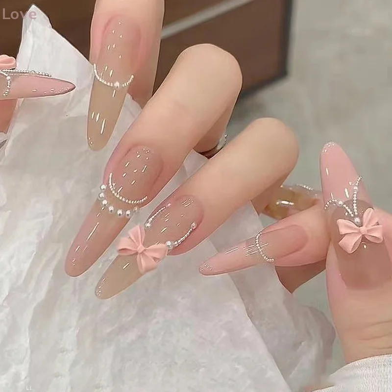 [L&P] 100개 믹스 크림 스타일 리본 네일 참 3D 오로라 리본 플랫백 젬 파츠 네일 아트 매니큐어 장식