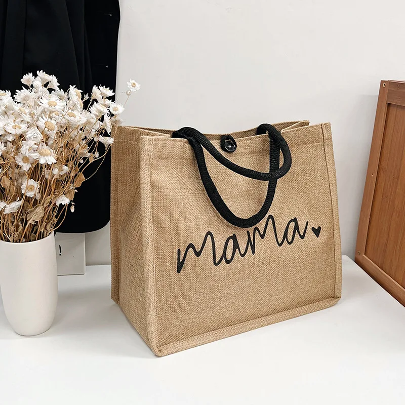 Stor kapacitet Tote Kvinnor Brev Casual Portable Mode Linne Handväska Shopping Axelväska för Business School arbete_voghion.com