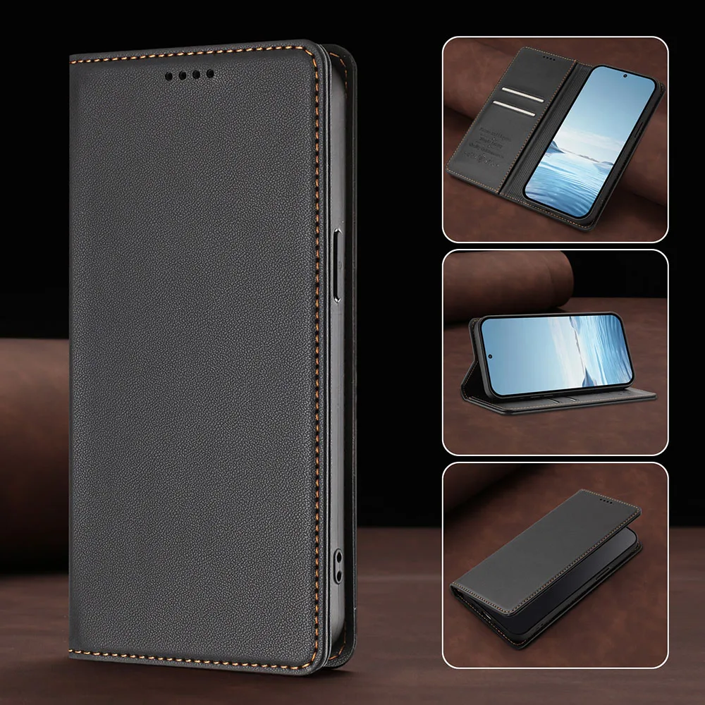 Premium Magnetic Leather Flip Wallet Case - Stylish Protective Back Cover