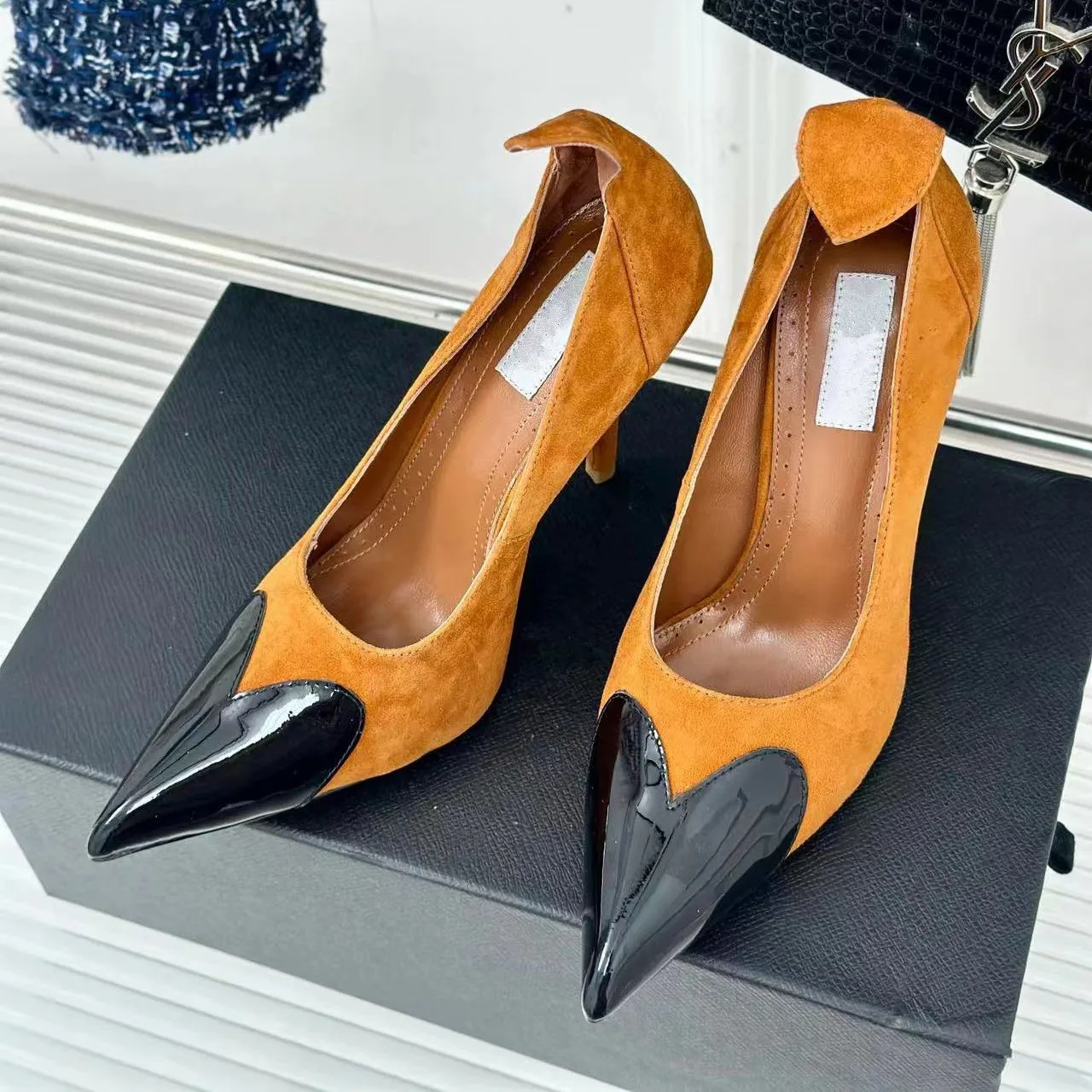 Leather high heels for women, slim heels, 2025 new autumn and winter professional shoes, pointed single shoes, spring trend 4