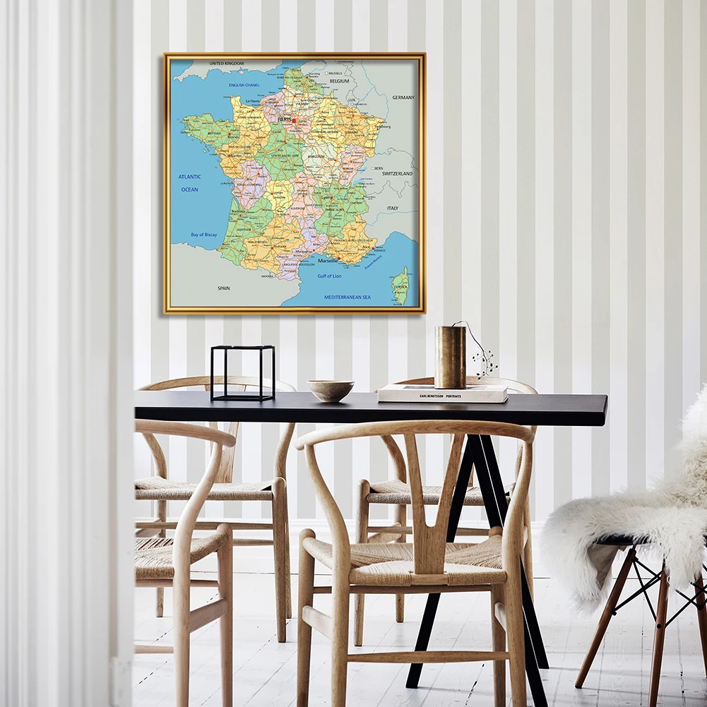 90*90 cm Political Map of France Non-woven Canvas Painting Wall Art Poster Living Room Home Decor School Supplies