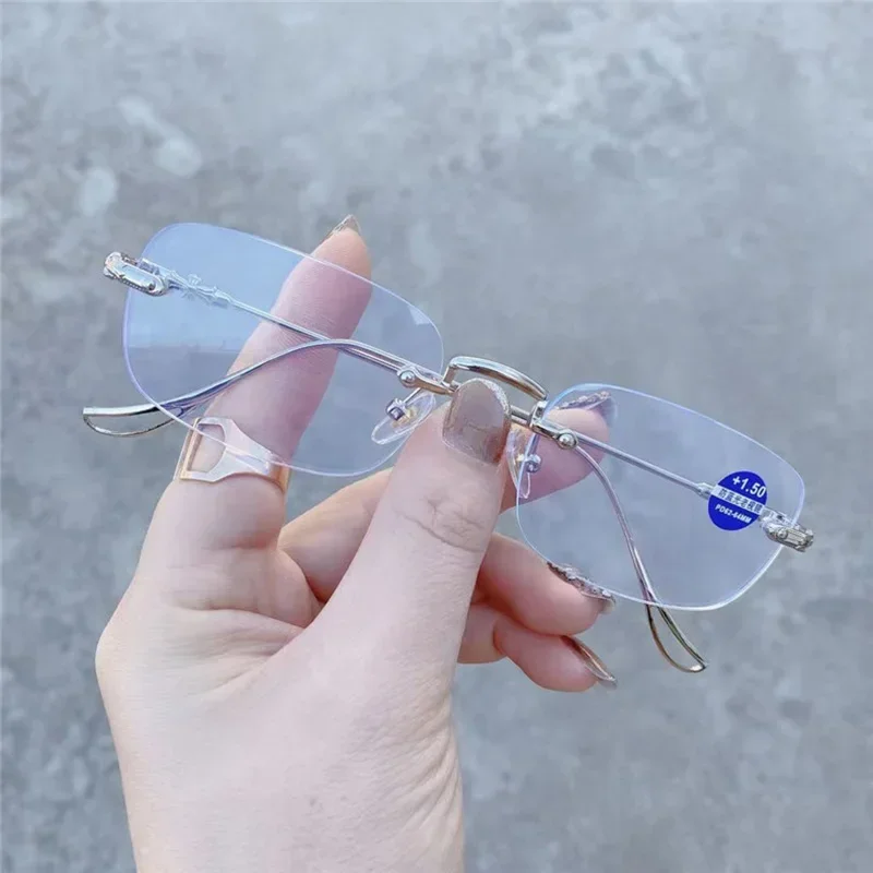 

Fashion Rimless Reading Glasses Anti Blue Light Blocking Frame Women Men Ultralight Business Presbyopia Eyeglasses