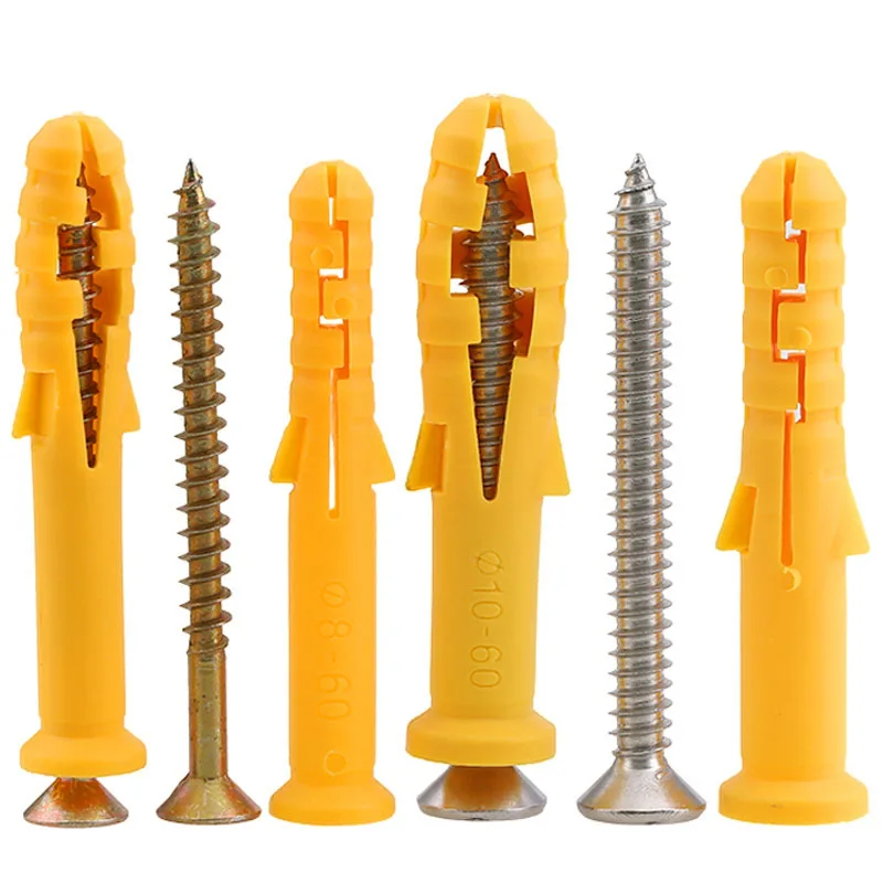3 Pc Plastic Expansion Anchor Drywall Anchor Set with Self Tapping Screw Small Yellow Fish Standard Fasteners Nylon Self-tapping
