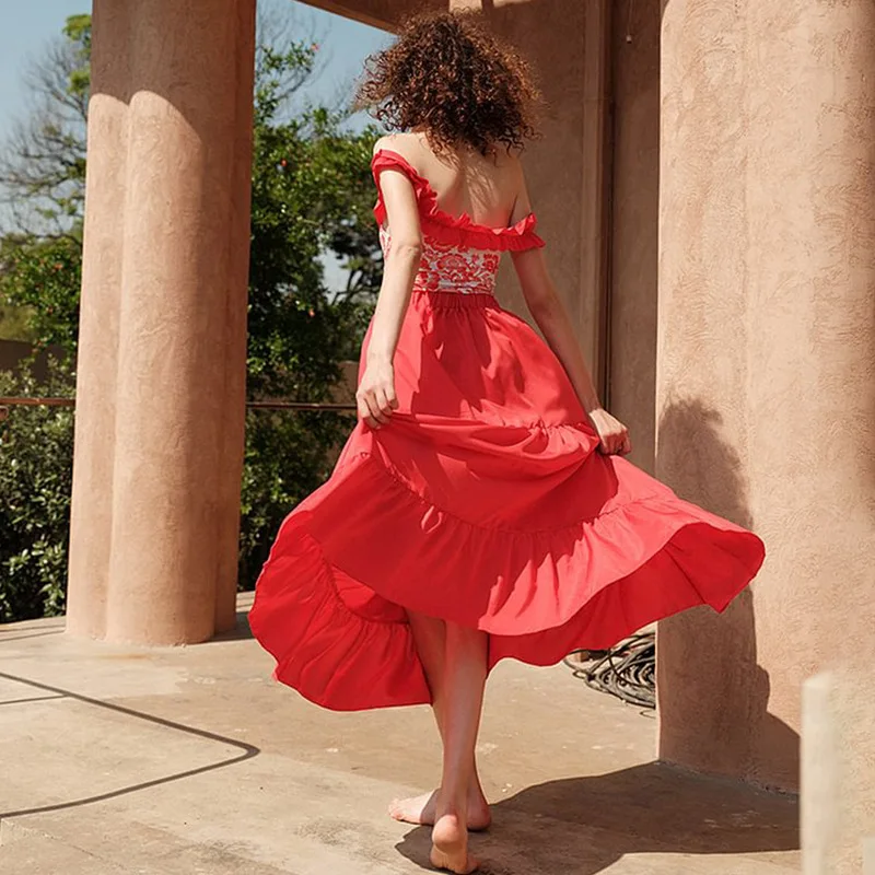 Women's Beach Vacation Suit Skirt Swimwear Bikini Summer Beach Wear New One-shoulder One-piece Swimsuit Cover Up