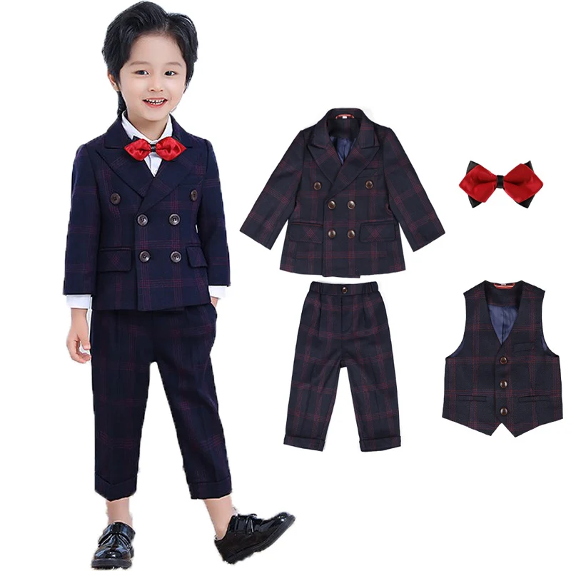

Newborn Baby Boys 1 Year Birthday Suit Kids Jacket Vest Pants Bowtie Photograph Dress Children Wedding Performance Party Costume