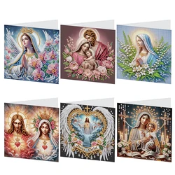 Set of 6 Handmade Diamond Painting Greeting Cards - Holy Mother & Jesus Design (HKA026)