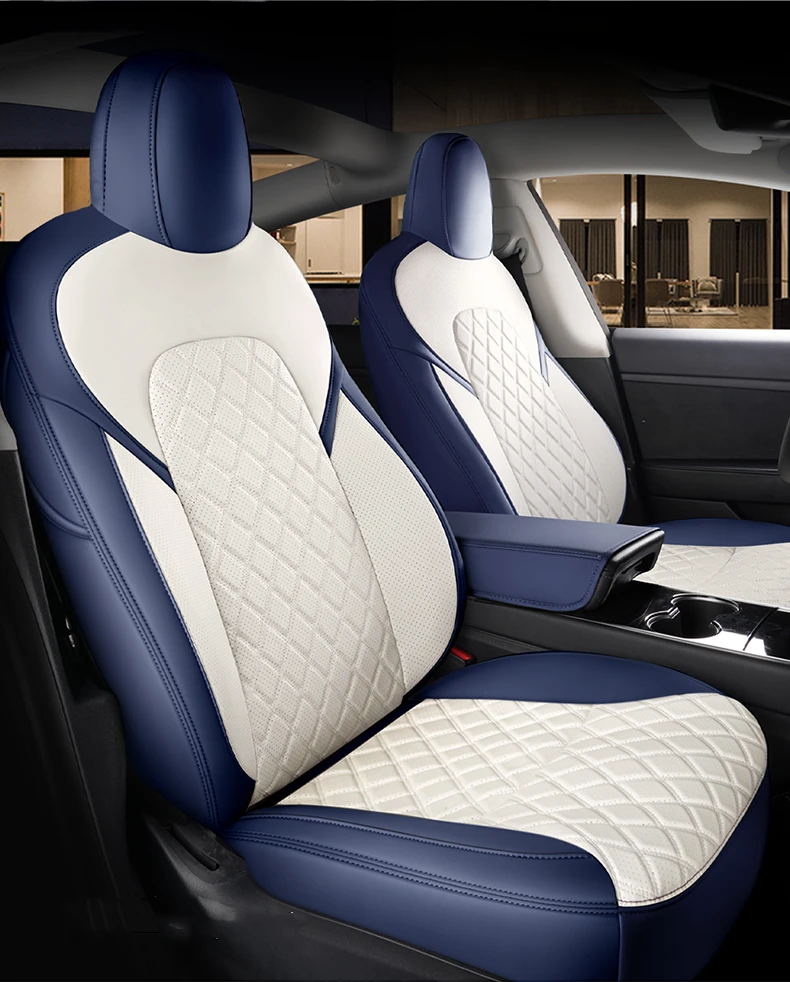 For Tesla Model 3 Y Custom Fit Car Seat Cover Accessories For Tesla 360 Degree Full Covered Perforated Artificial Leather