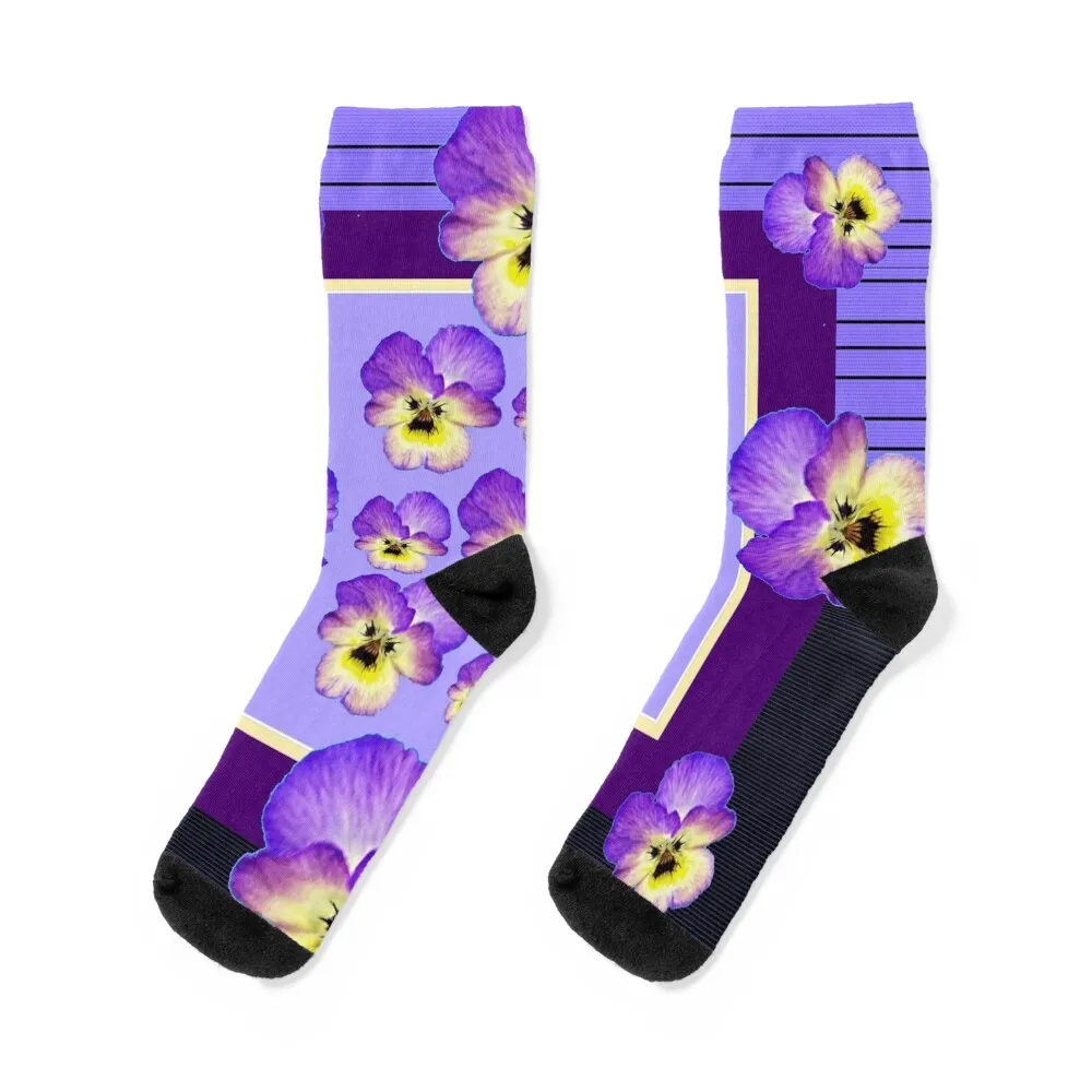 

MODERN ART PURPLE-YELLOW PANSIES SPRING GARDEN ABSTRACT , Socks happy luxury Socks For Men Women's