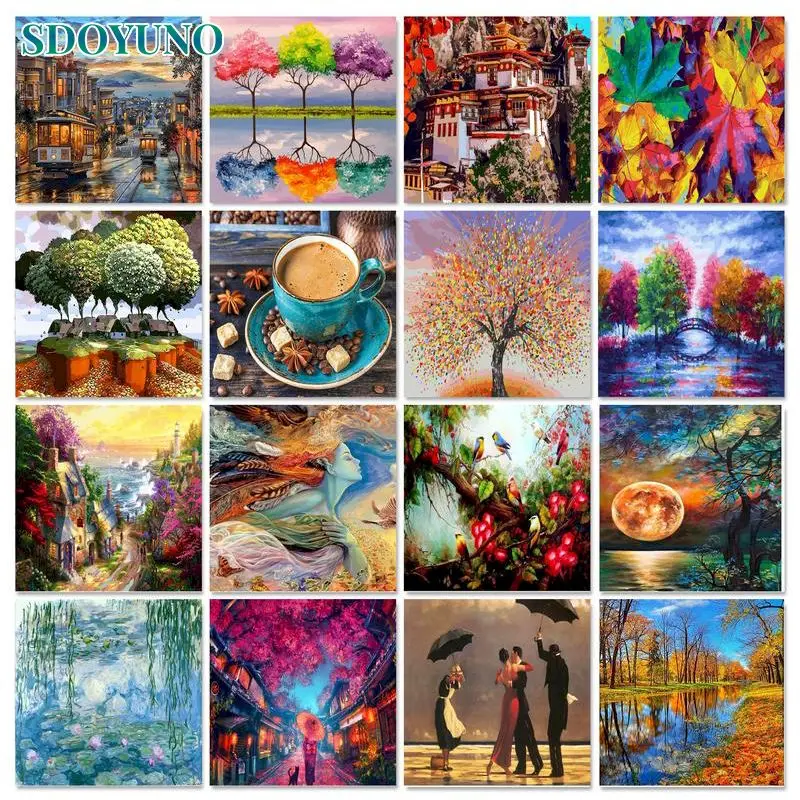 

SDOYUNO Oil Painting By Numbers Landscape On Canvas Picture With Frame For Adults Drawing Paint Of Coloring By Numbers Diy Kit