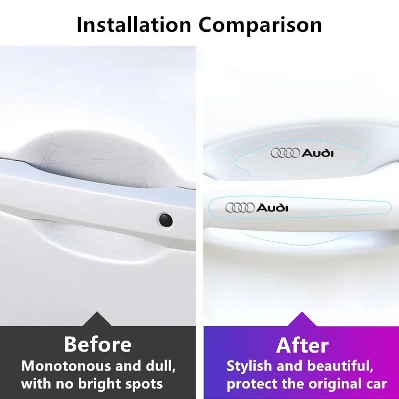 8-Piece Transparent Car Door Handle Protective Film Set