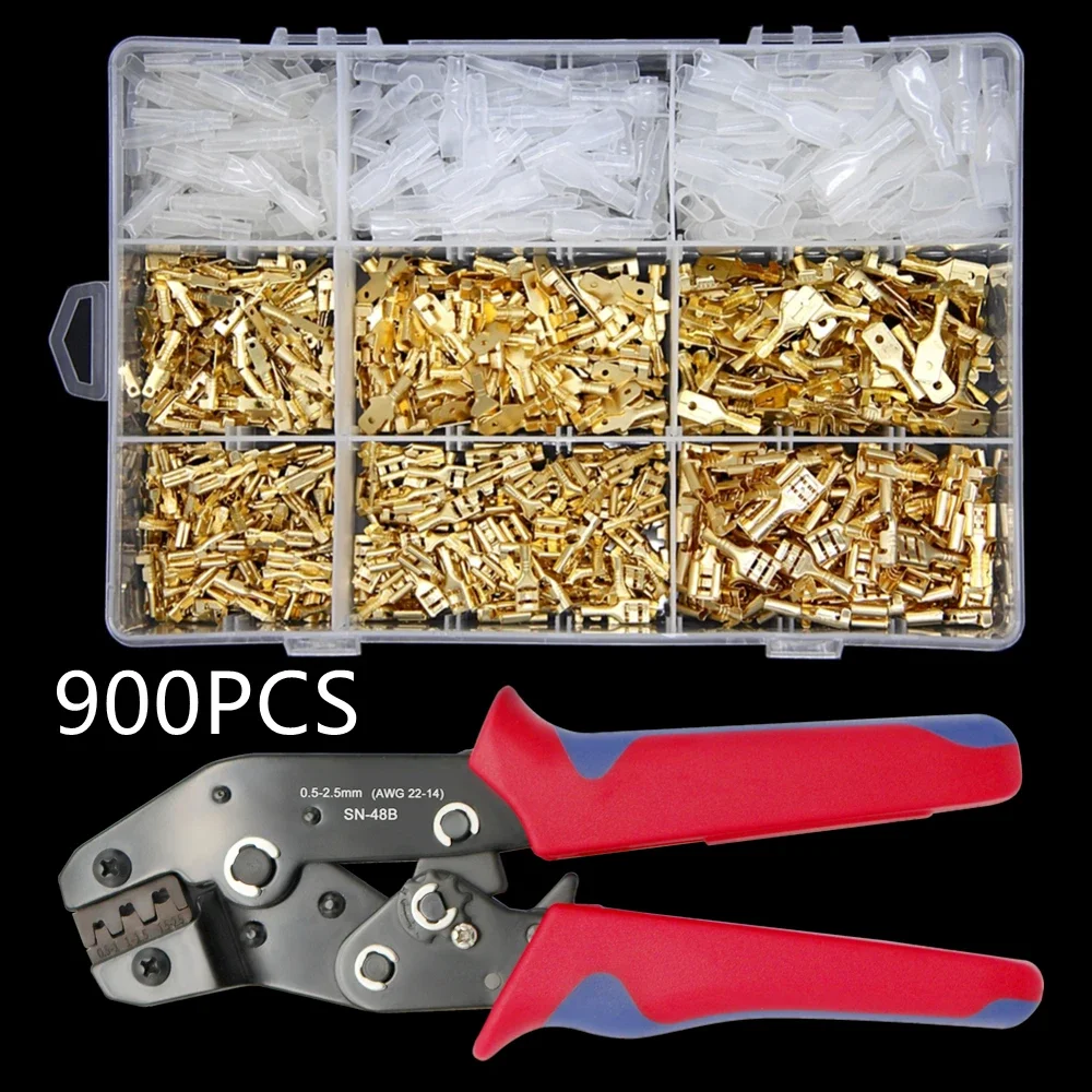 Masculino e Feminino Terminais Spade Frio Terminal Crimp Primavera Plug Wire Connector Alto-falante do Carro Sn48b 28 Milímetros 48 Milímetros 63 Milímetros 900 Pcs 450 Pcs 315 Pcs
