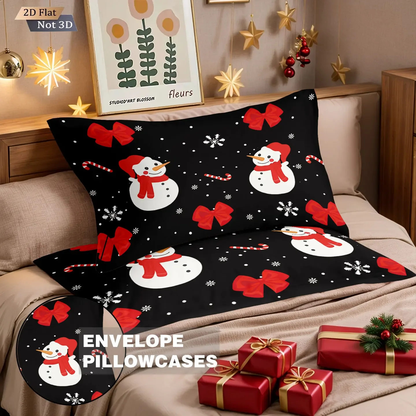 3pcs Christmas snowman printed black coreless bedding comfortable multi size bedroom dormitory duvet covers, machine washable