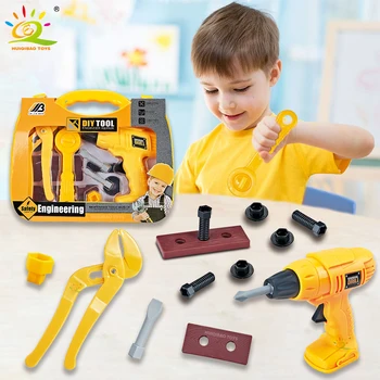 Children's Toolbox Engineer Simulation Repair Tools Drill Saw Screwdriver Pincers Kit Pretend Play House Toys for Kid Gift