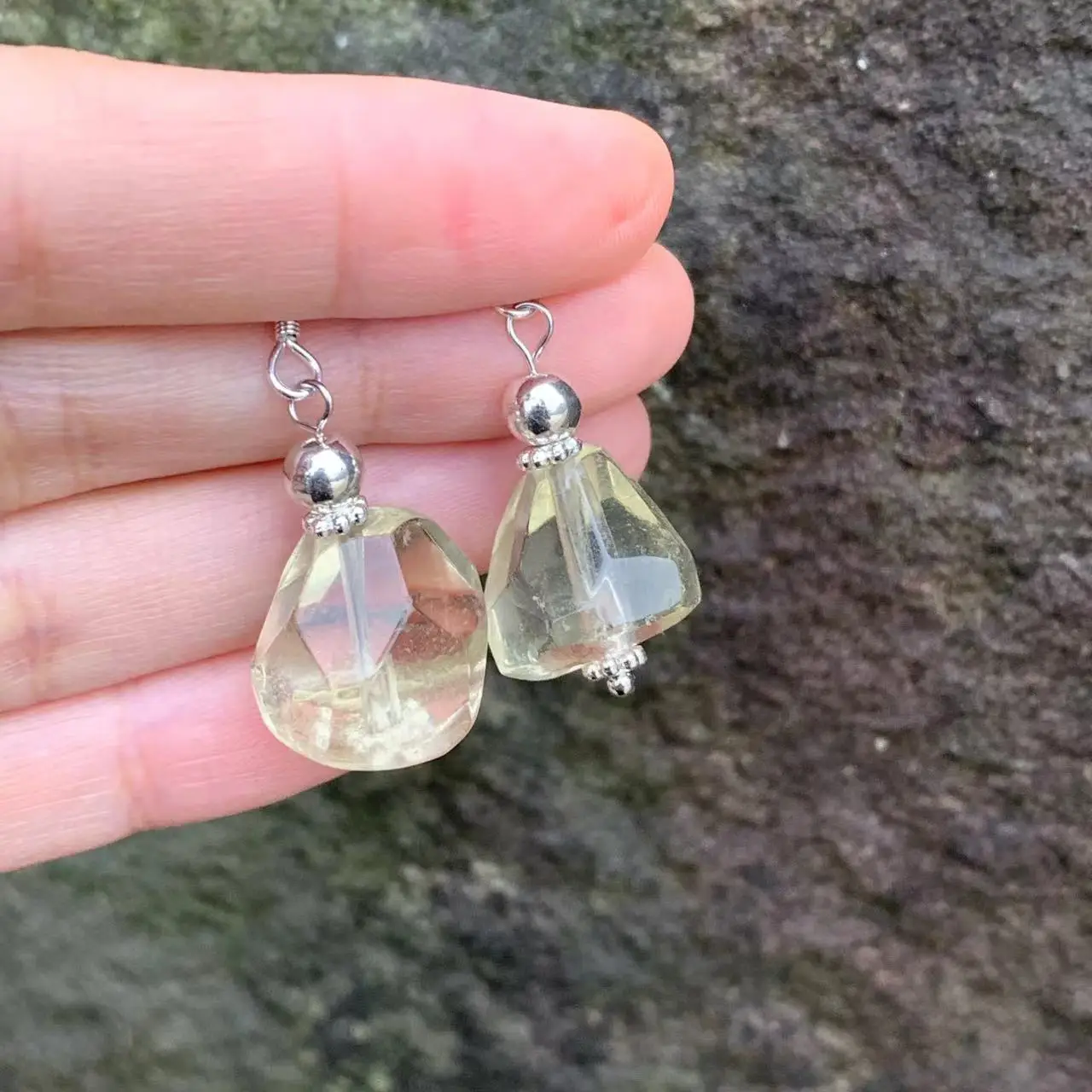 Natural Lemon Quartz Earrings Silver 925 Hanging Earrings