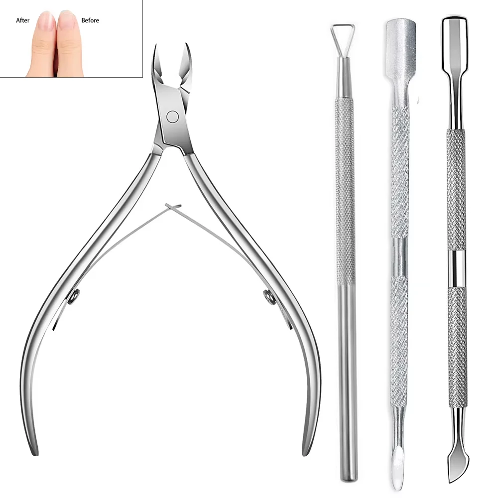 Cuticle Pliers with Cuticle Pusher Stainless Steel Cuticle Remover and Trimmer Perfect For Fingernails and Toenails 1