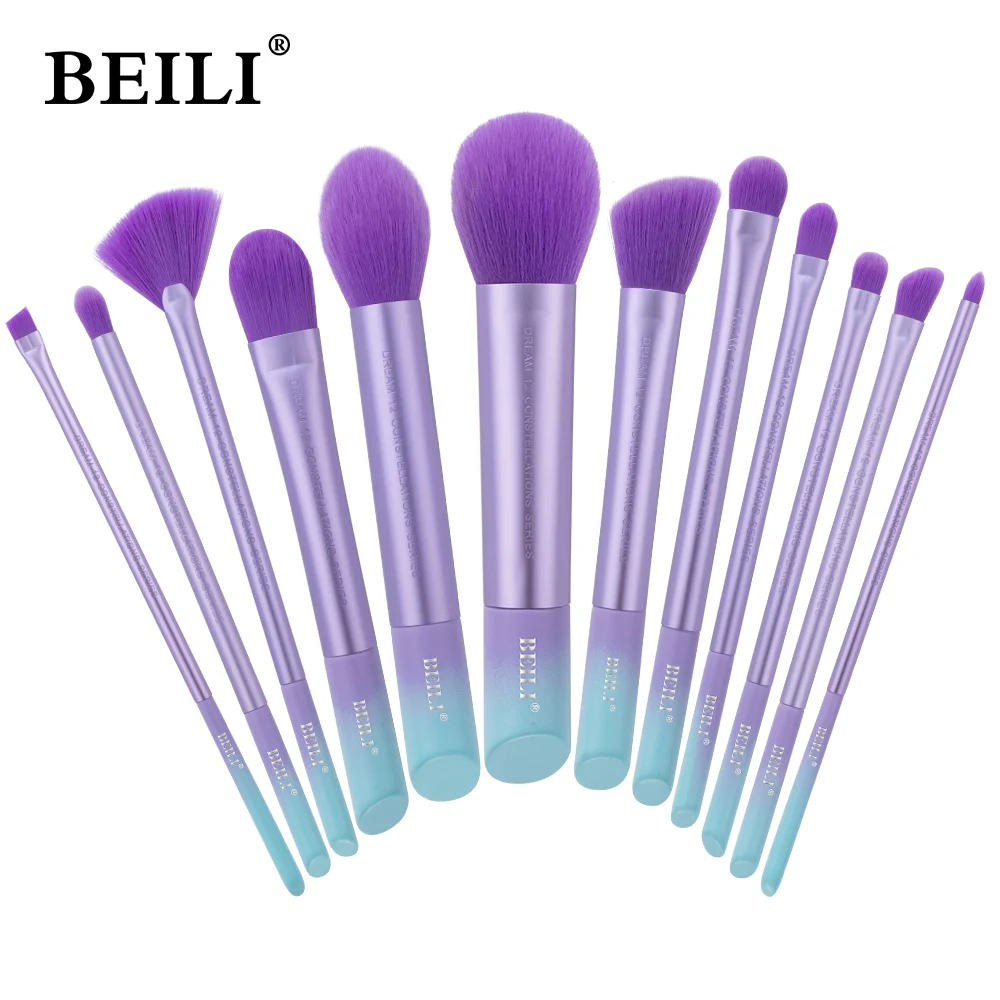 

BEILI Purple 12pcs Makeup Brushes Set Professional Foundation Powder Highlighter Blusher Eyeshadow Eyeliner Makeup Brush