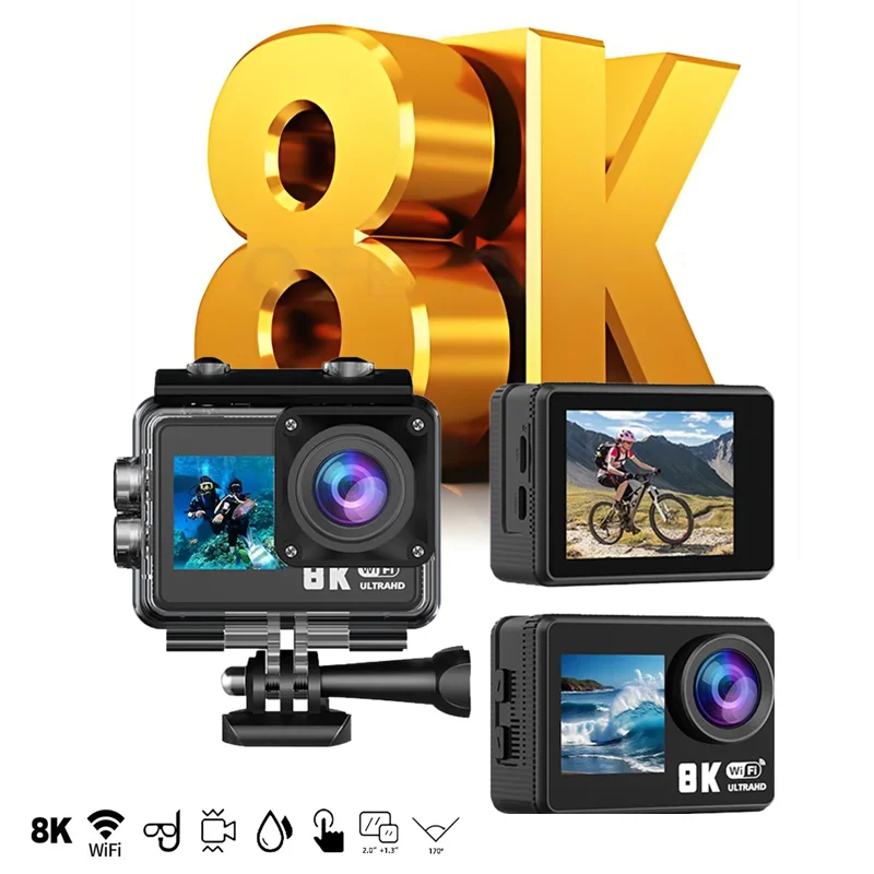 8K Action camera 8K25FPS, external microphone, IP68 waterproof 30 meters, six axis EIS anti shake, autofocus, outdoor recorder