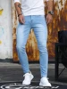 Man Pants Retro Washing Zipper Stretch Jeans Casual Slim Fit Trousers Male Plus Size Pencil Pants Denim Skinny Jeans for Men 2