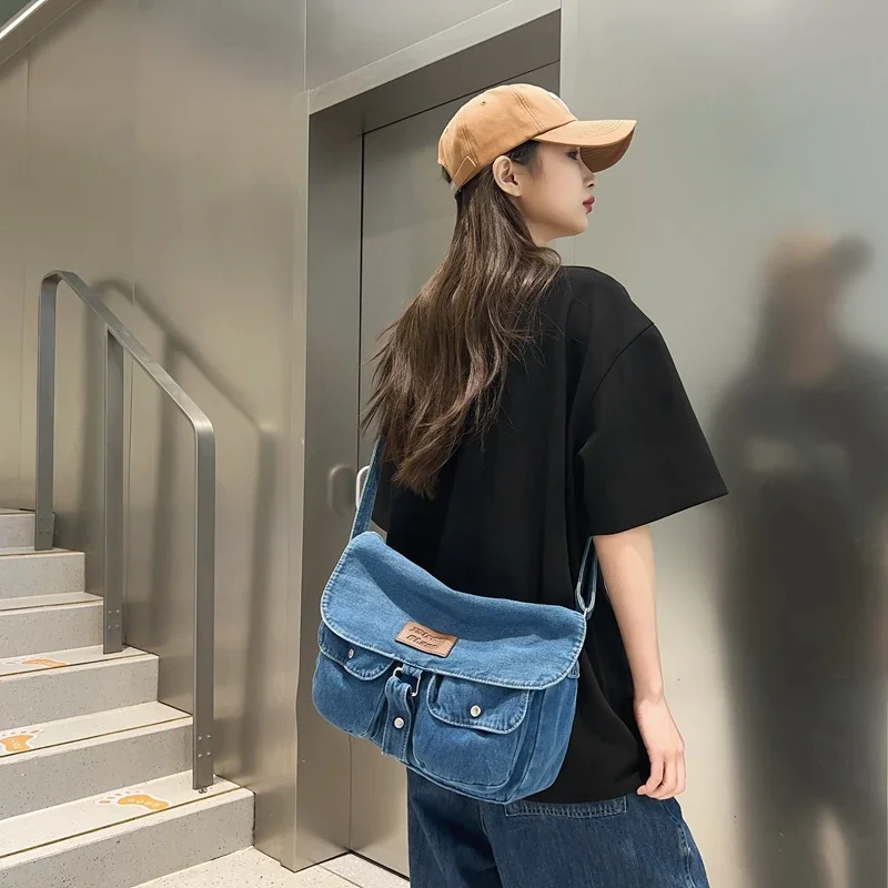 

Jeans Flap Shoulder Bags Women's Bag 2024 Trend Denim Big Shopping Eco Bag Casual Female Handbags Large Capacity Cross Body Bags