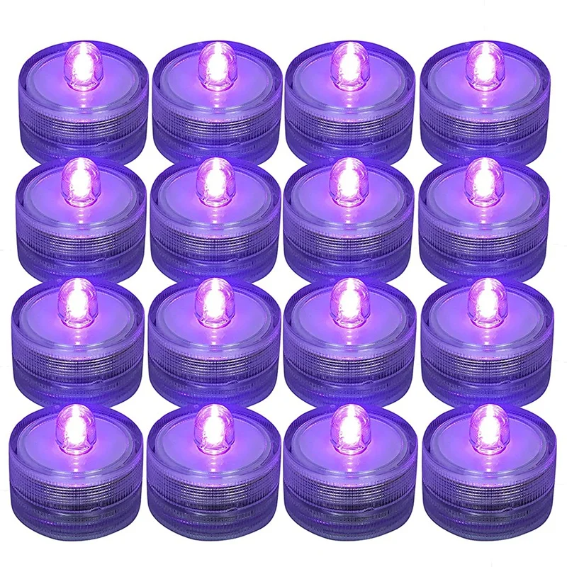 

Promotion! 12Pcs Submersible LED Light,Purple Waterproof Flameless Candle Tea Lights,Underwater Battery Operated Seasonal Festiv