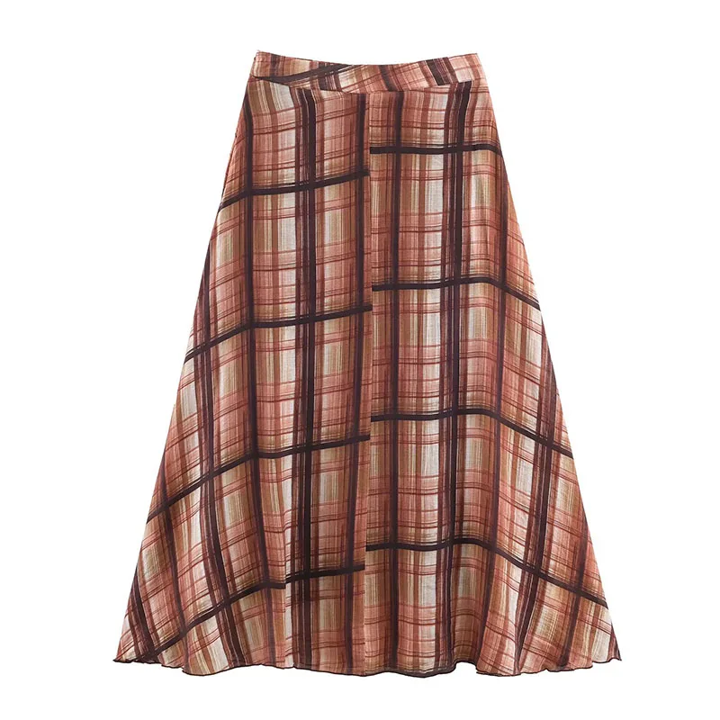 Chic Elegant Check Long Skirts For Women Fashion 2025 New Vintage Printed Midi Skirt High Street Casual Holiday Skirts Mujer