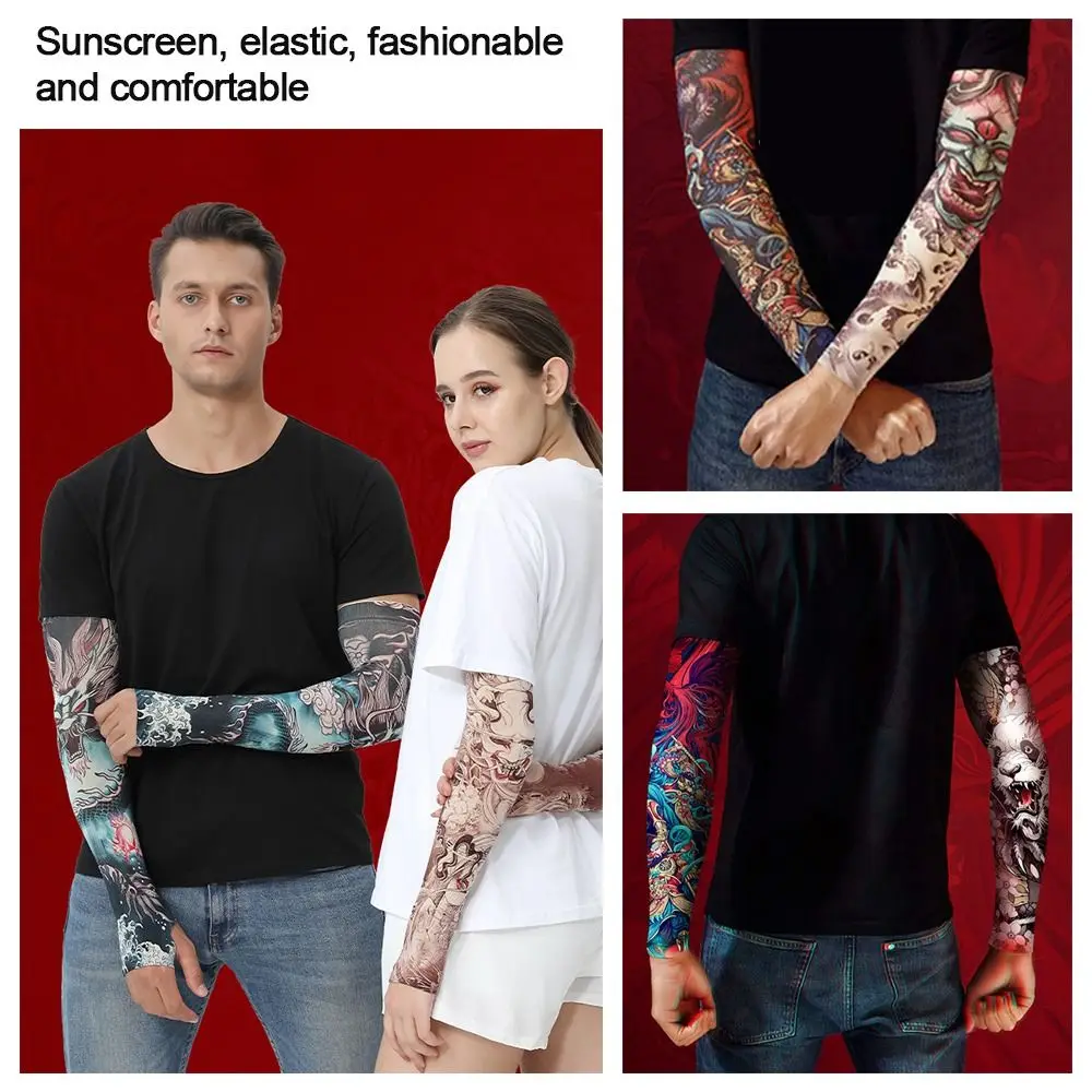 1Pair New Summer Cooling Basketball Running Outdoor Sport Tattoo Arm Sleeves Sun Protection Flower Sleeves sun protection arm sleeves,arm sleeves,cooling arm sleeves