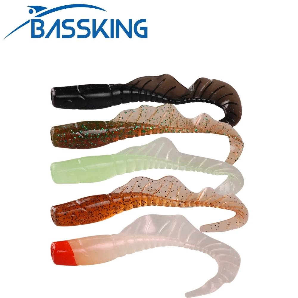 Bassking 60Mm 2.5G 4 Pezzi Coda Arricciata Morbida Esca Da Pesca Grub Bass Game Aggiungi Gambero Sale Silicone Swimbait Fishing Rig Tackle