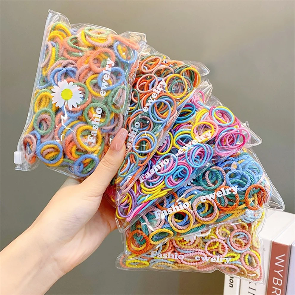 Molans 100pcs/Set Elastic Hair Bands Girls Hair Accessories Colorful Nylon Headband Kids Ponytail Holder Scrunchie Ornaments