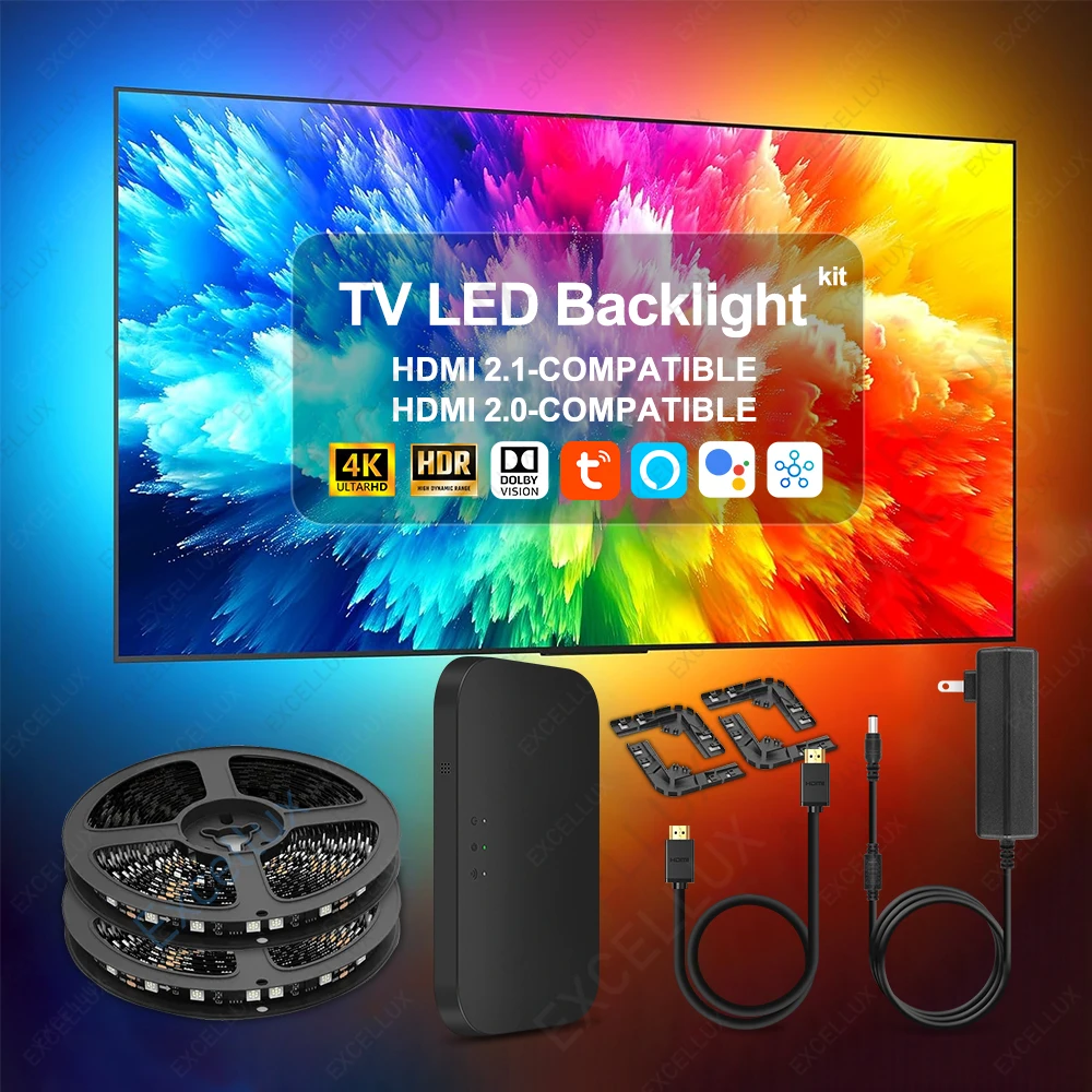 Smart Ambient Tv Led Achtergrondverlichting Met Hdmi 2.1 2.0 Sync Box Led Strip Light Kit Tv Bias Verlichting Lamp Rgb Wifi Alexa Voice Control