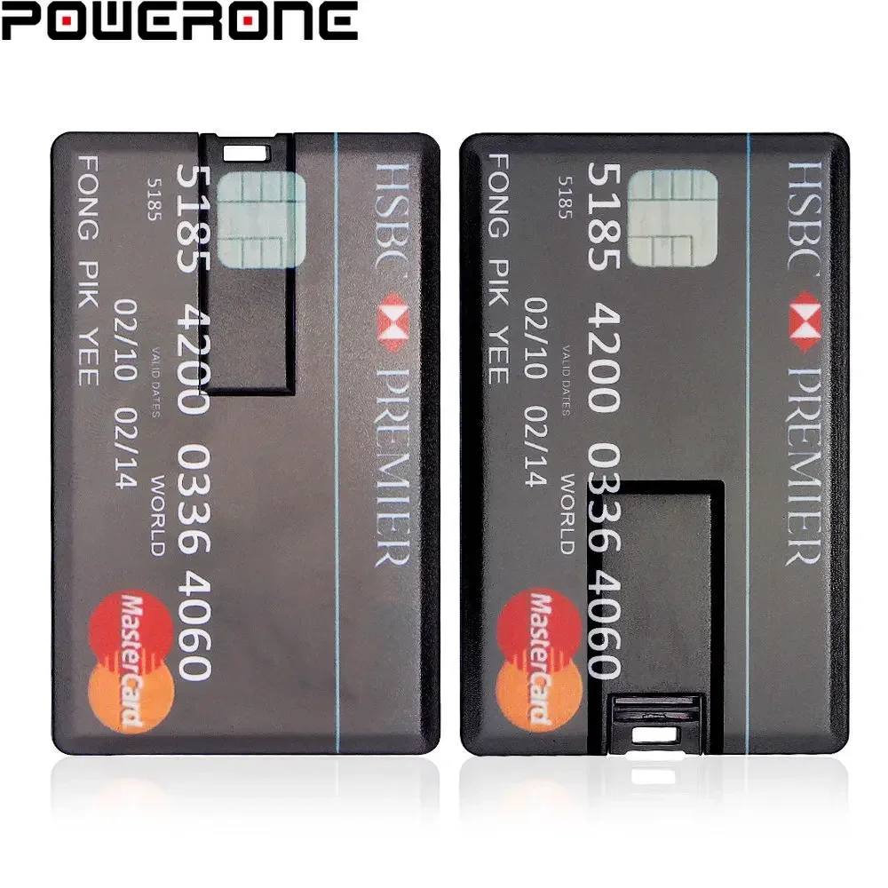 POWERONE 방수 USB 플래시 드라이브 64GB 슈퍼 슬림 신용 카드 펜 드라이브 32GB 은행 카드 모델 메모리 스틱 16GB Pendrives 8GB