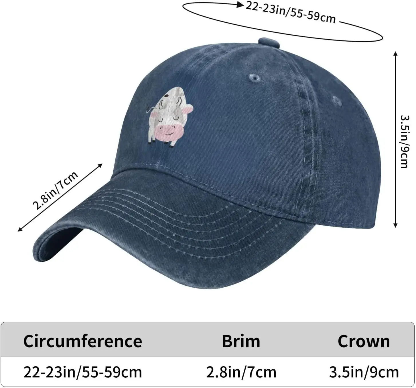 Cartoon Milk Cow Distressed Adjustable Washed Denim Cotton Low Profile Mens Dad Trucker Hat Black Fitted Baseball Ball Cap