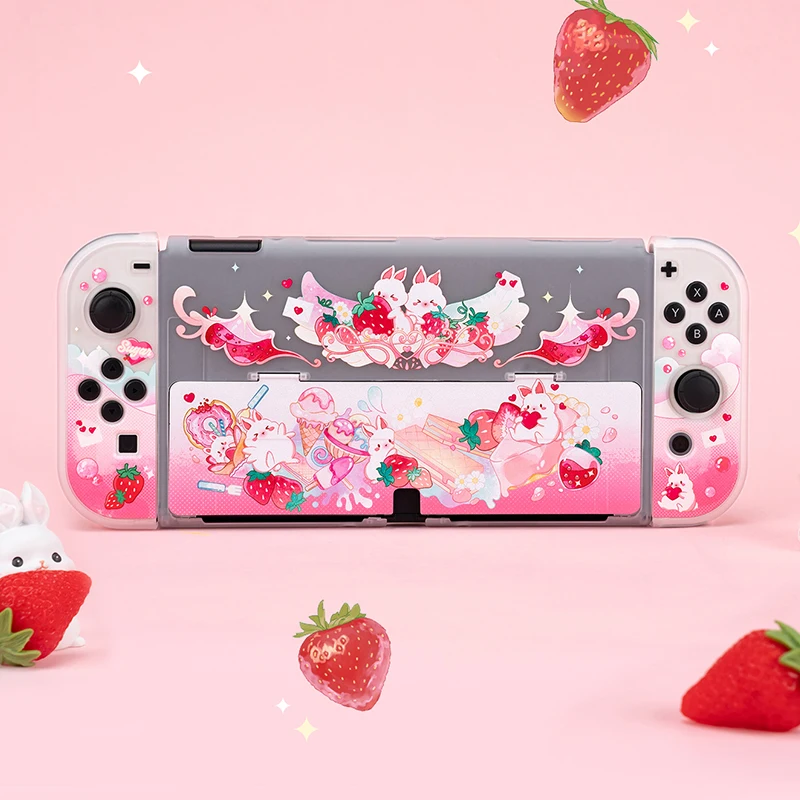 

Cute Strawberry Rabbit Case Compatible with Nintendo Switch Oled/Switch Console and Joy-Con Shock-Absorption Protective Cover