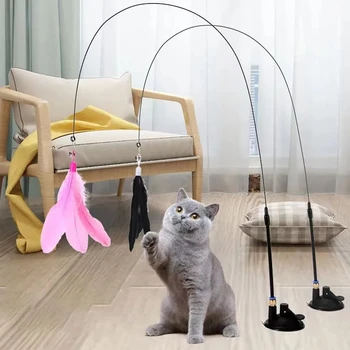 Interactive Feather Cat Wand Toy – 2 PCS with Suction Cup & Replacement Feathers 1