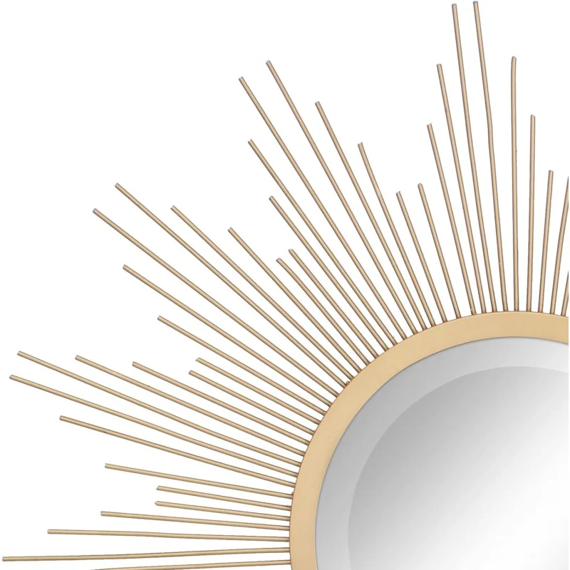 Round 23" Antique Gold Metal Starburst Hanging Wall Mirror with Attached Mounting Bracket, Decorative Decor for Living Room