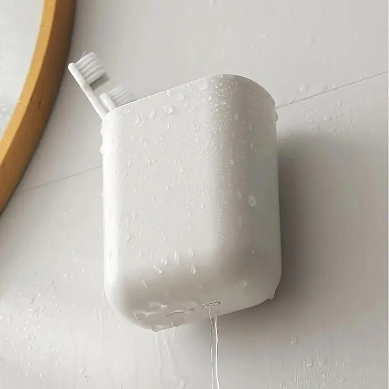 Wall-Mounted Bathroom Organizer Toothpaste Toothbrush Drainable No Power Needed Durable Plastic
