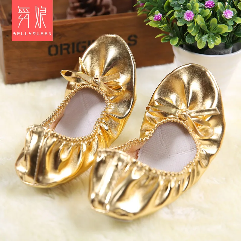 

1pair/lot chilldren belly dancing gold shoes girl soft traning dancing shoes leather sole