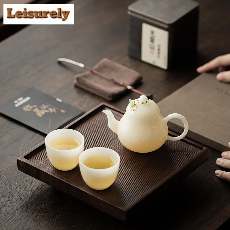 Handamde Pure Jade Porcelain Tea Set Complete Set Luxury Tea Ceremony Set Teapot And Tea Cup Set Chinese Tea Set Craft Gift Box