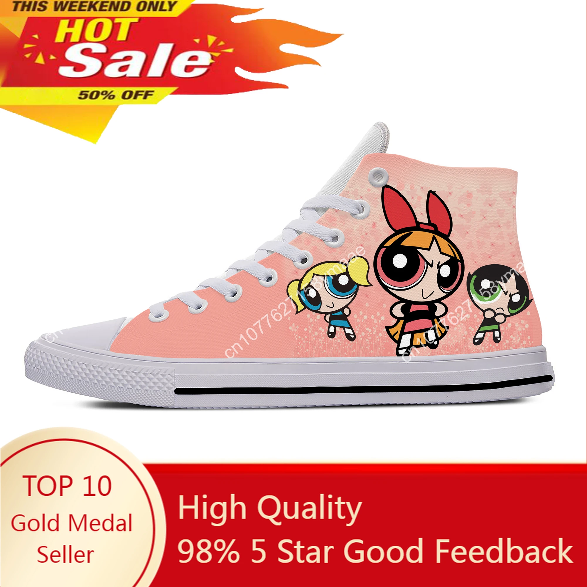 

Girls Anime Cartoon Manga Powerpuff Cute Funny Casual Cloth Shoes High Top Lightweight Breathable 3D Print Men Women Sneakers