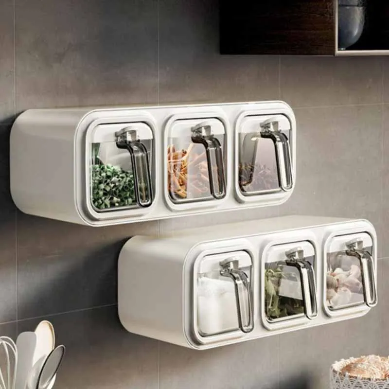 

Multi-Grid Wall Hanging Spice Box, Kitchen Storage, Salt Bottle, Salt Shaker Jar, Household Seasoning Pot Combination Set