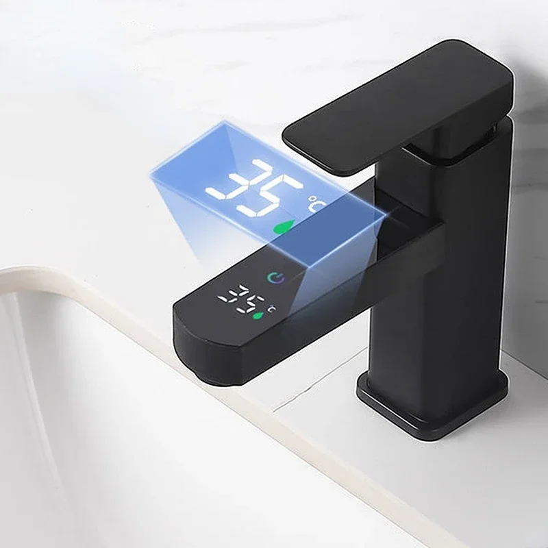 

LED Digital Temperature Bathroom Sink Faucet Basin Smart Deck Mounted Hot&Cold Mixer Water Tap